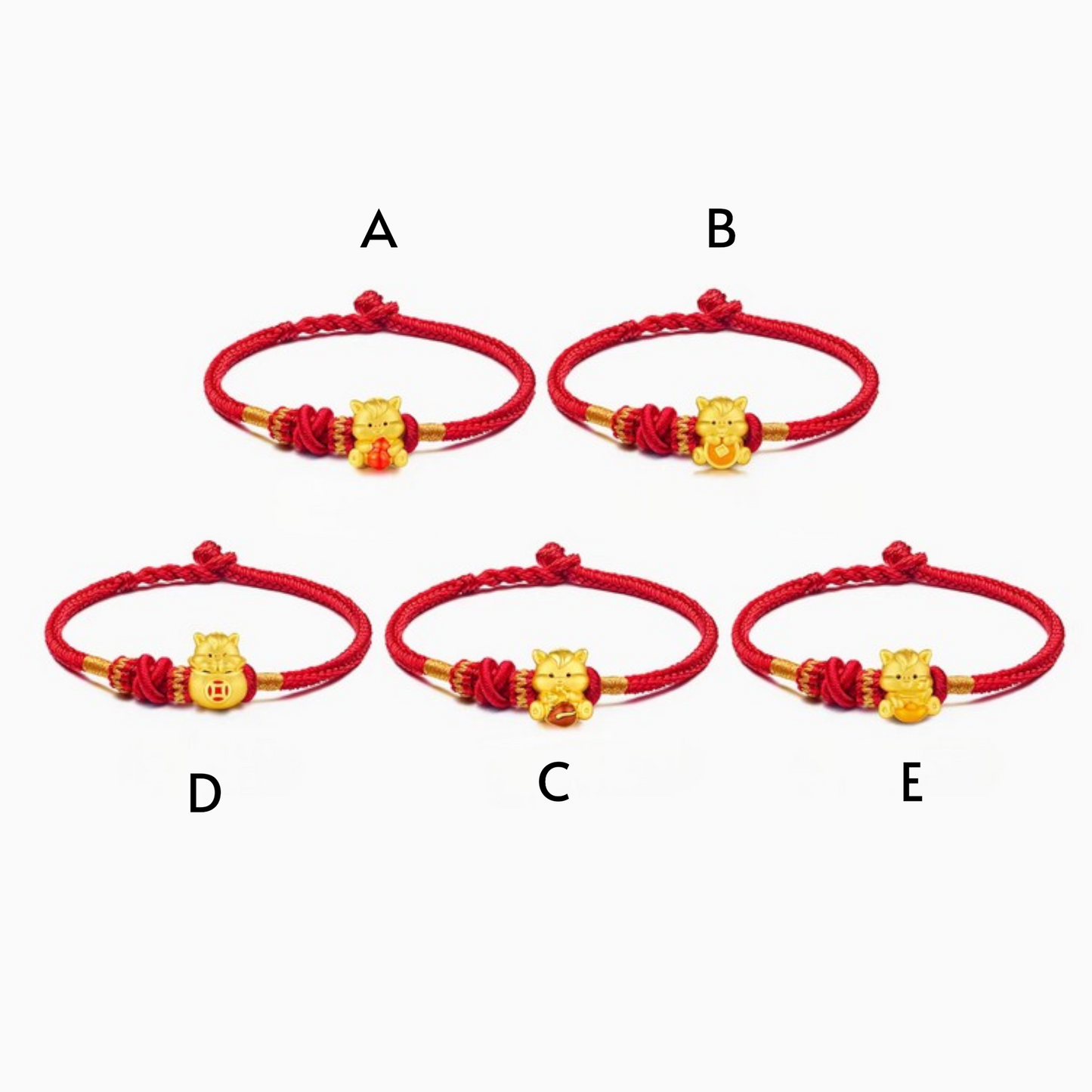 24K Gold Beads Zodiac Horse Charm with Braided Bracelet