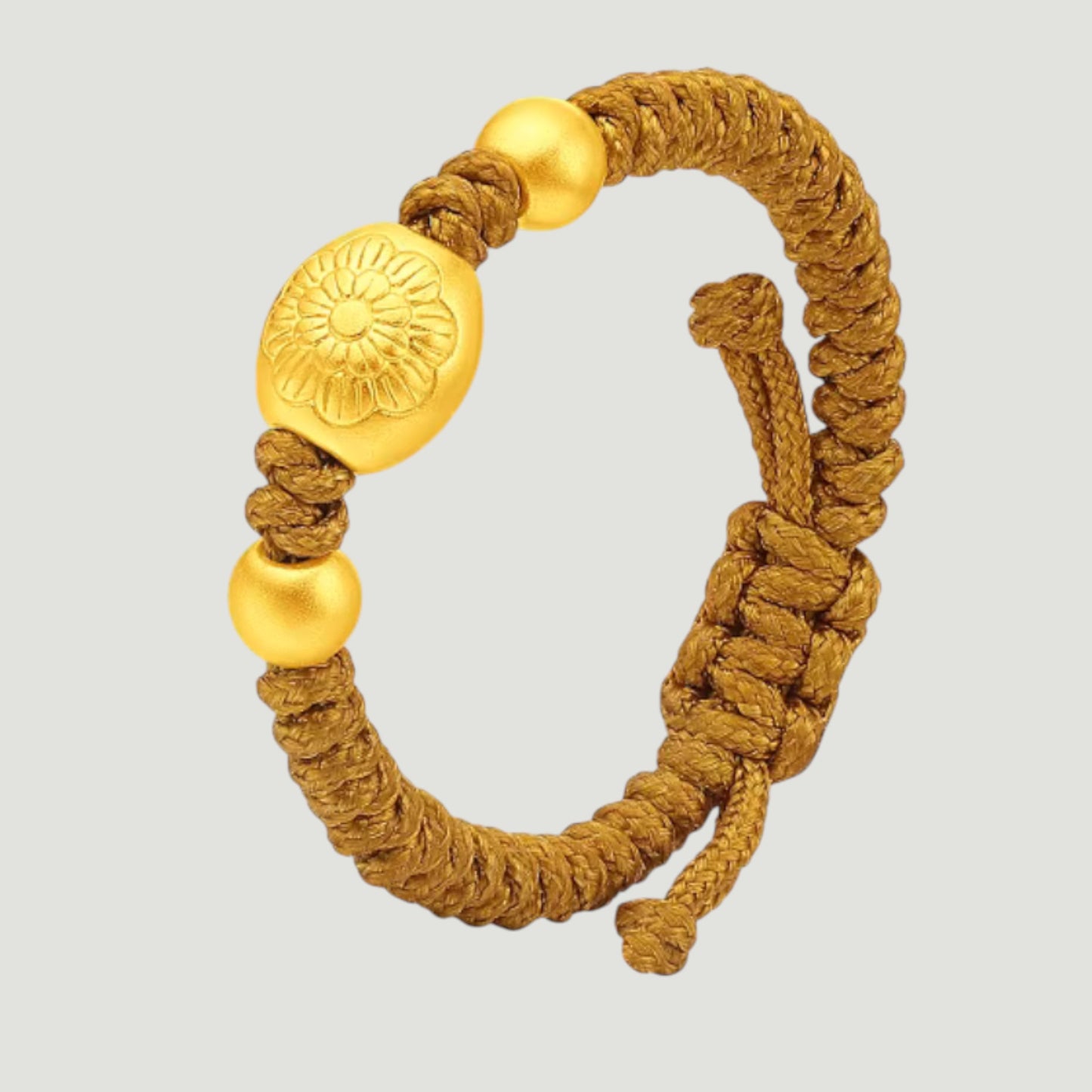 24K Gold Bead Flower Braided Adjustable Ring