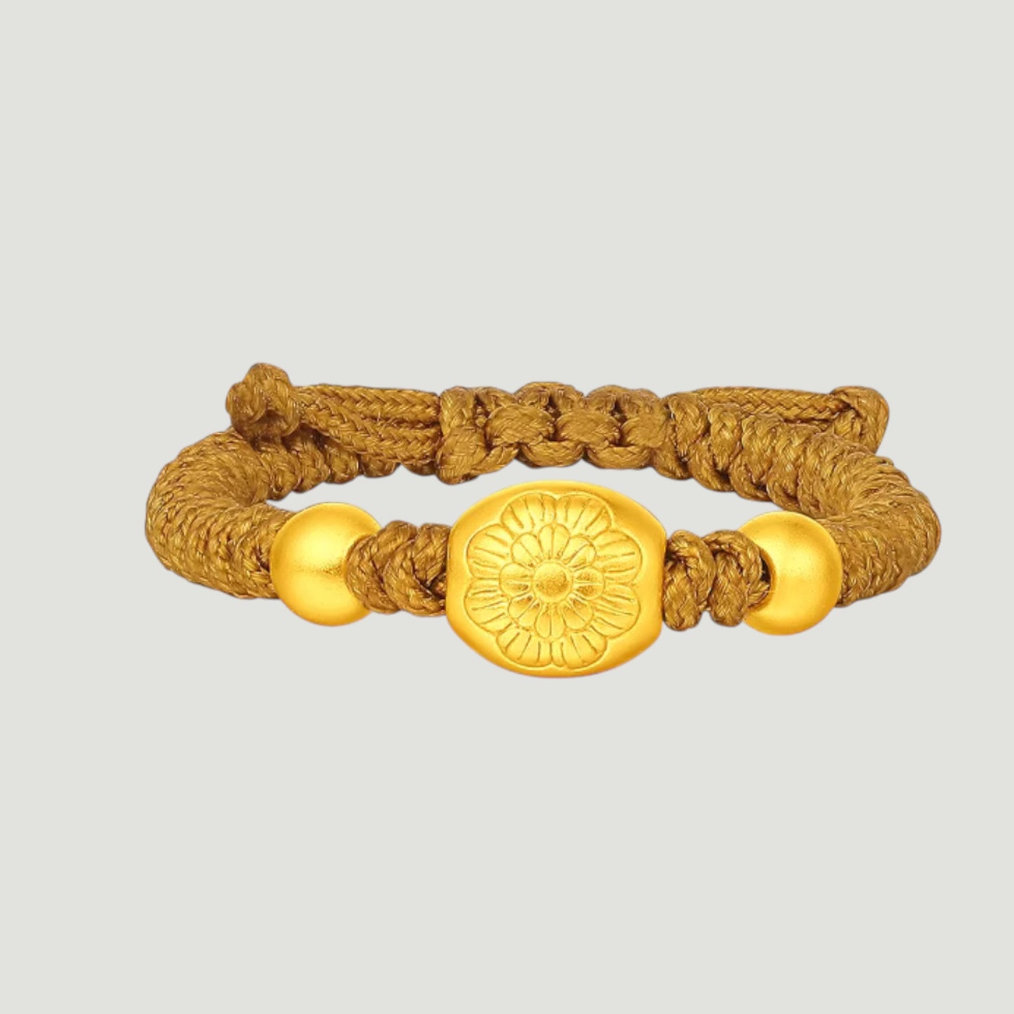 24K Gold Bead Flower Braided Adjustable Ring