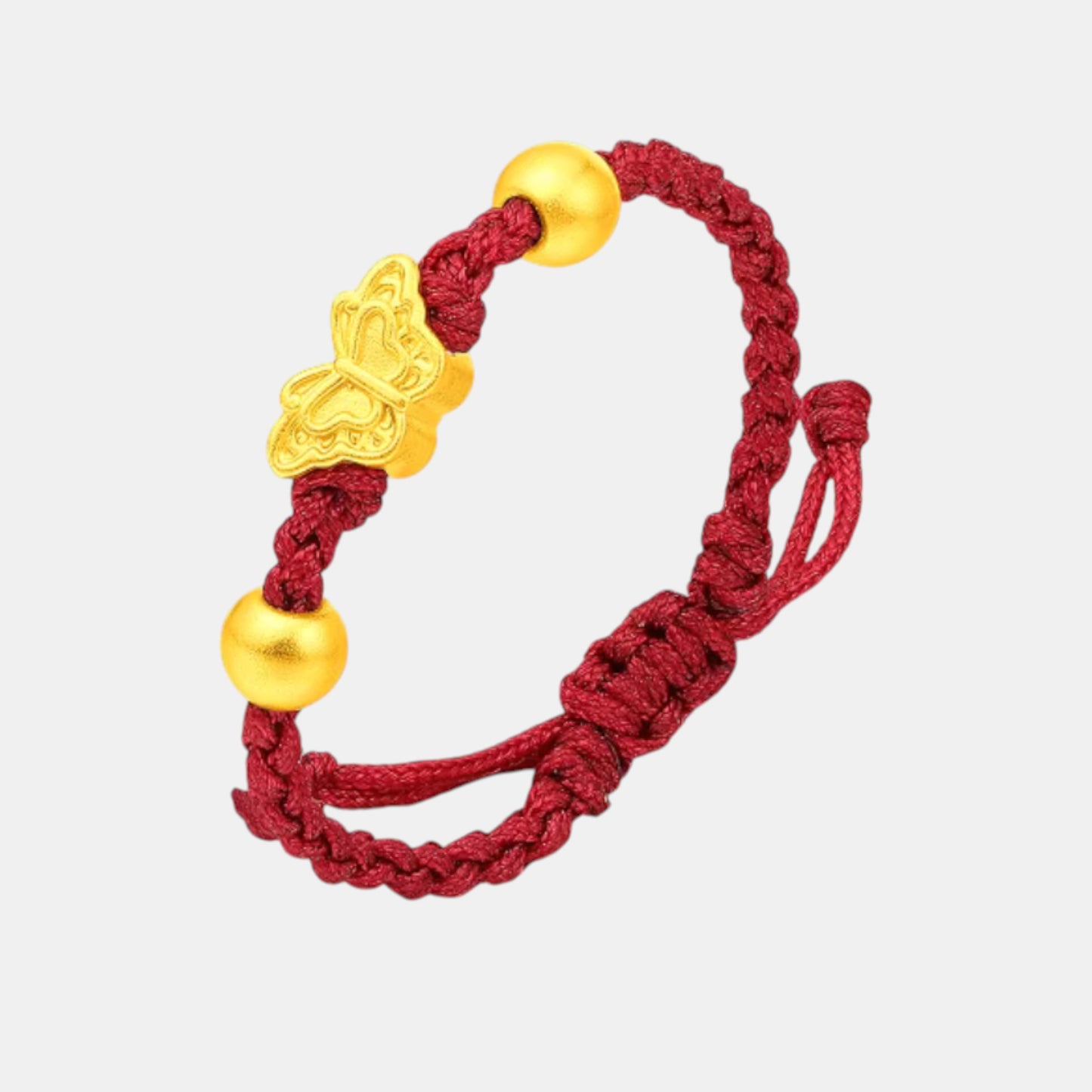 24K Gold Bead Butterfly Braided Adjustable Ring