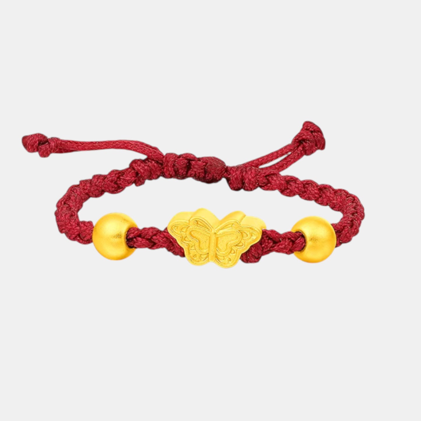 24K Gold Bead Butterfly Braided Adjustable Ring