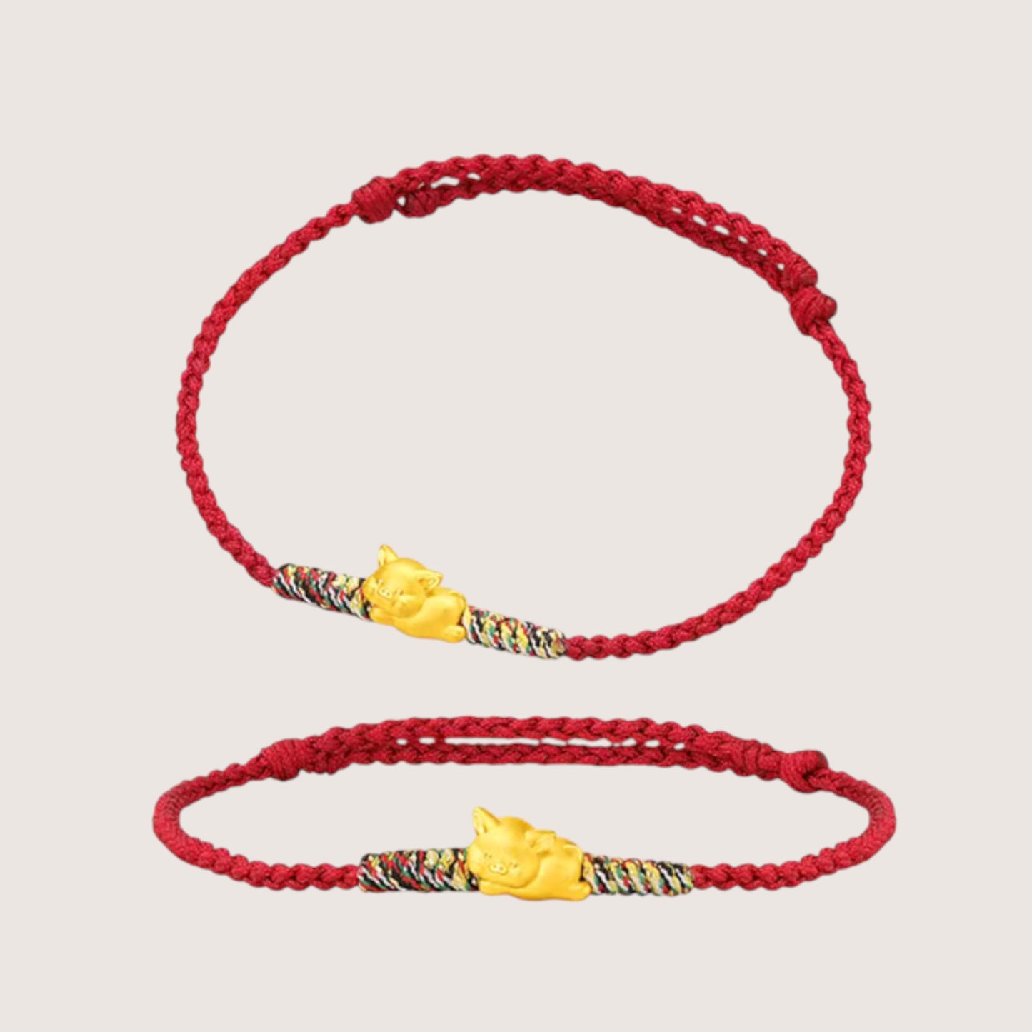 24K Gold 12 Zodiac Animal Horse Dragon Charm with Braided Bracelet