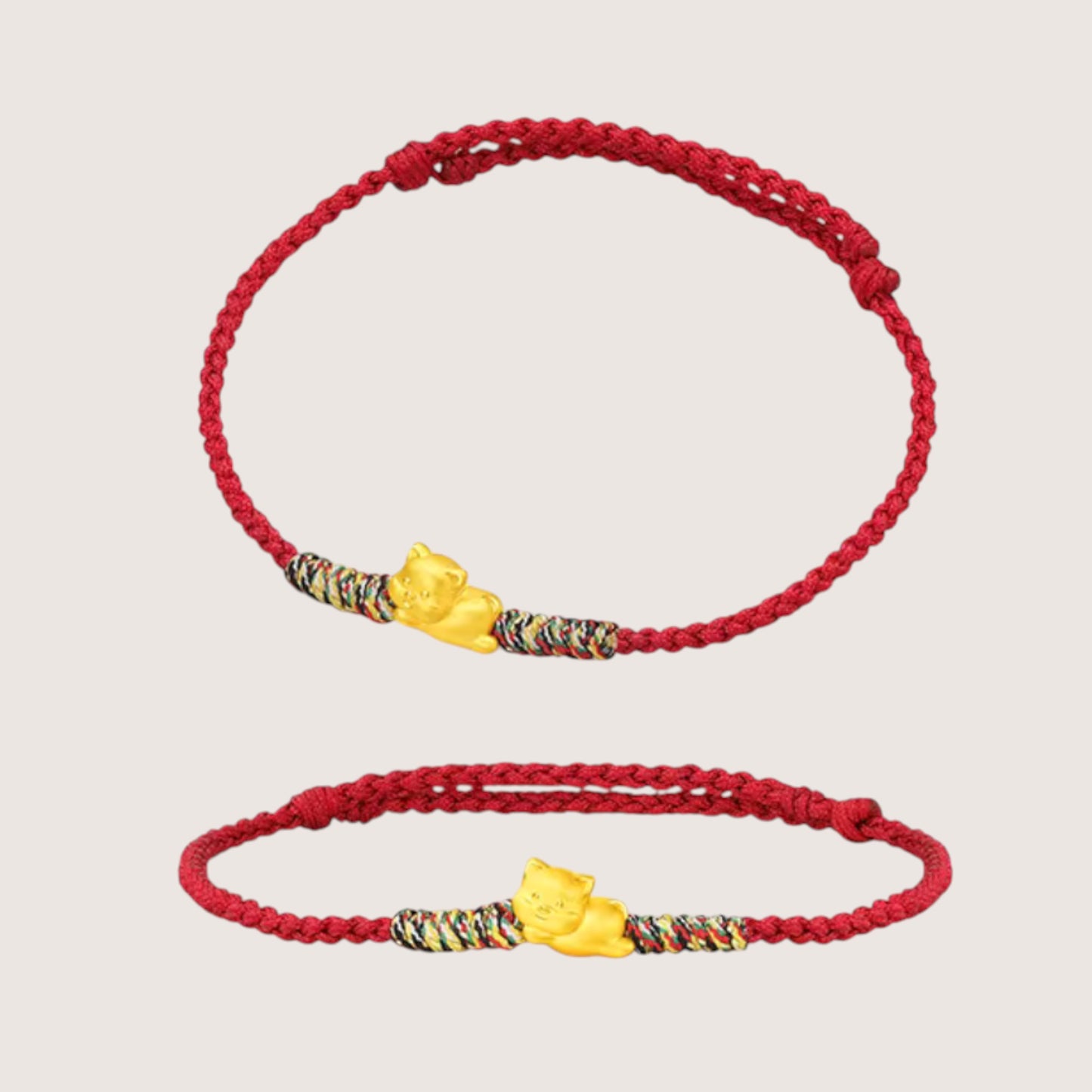24K Gold 12 Zodiac Animal Horse Dragon Charm with Braided Bracelet