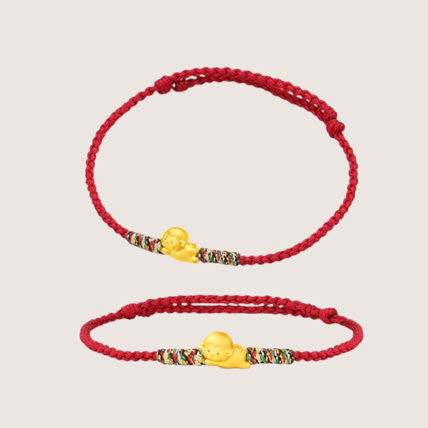 24K Gold 12 Zodiac Animal Horse Dragon Charm with Braided Bracelet