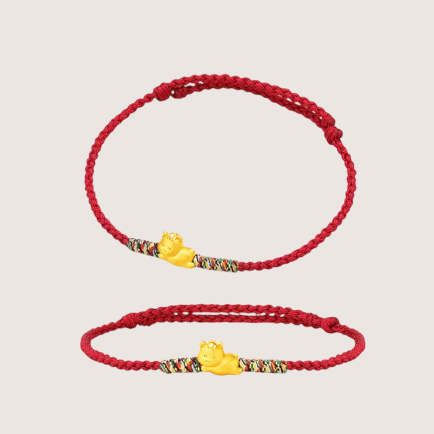 24K Gold 12 Zodiac Animal Horse Dragon Charm with Braided Bracelet
