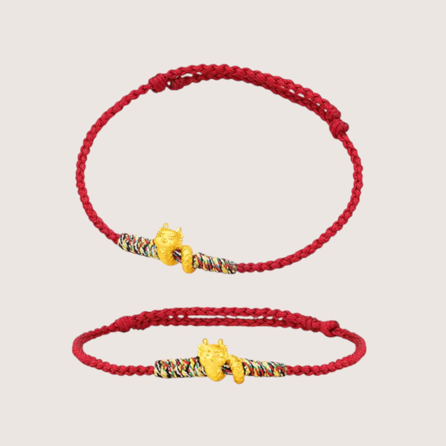 24K Gold 12 Zodiac Animal Horse Dragon Charm with Braided Bracelet