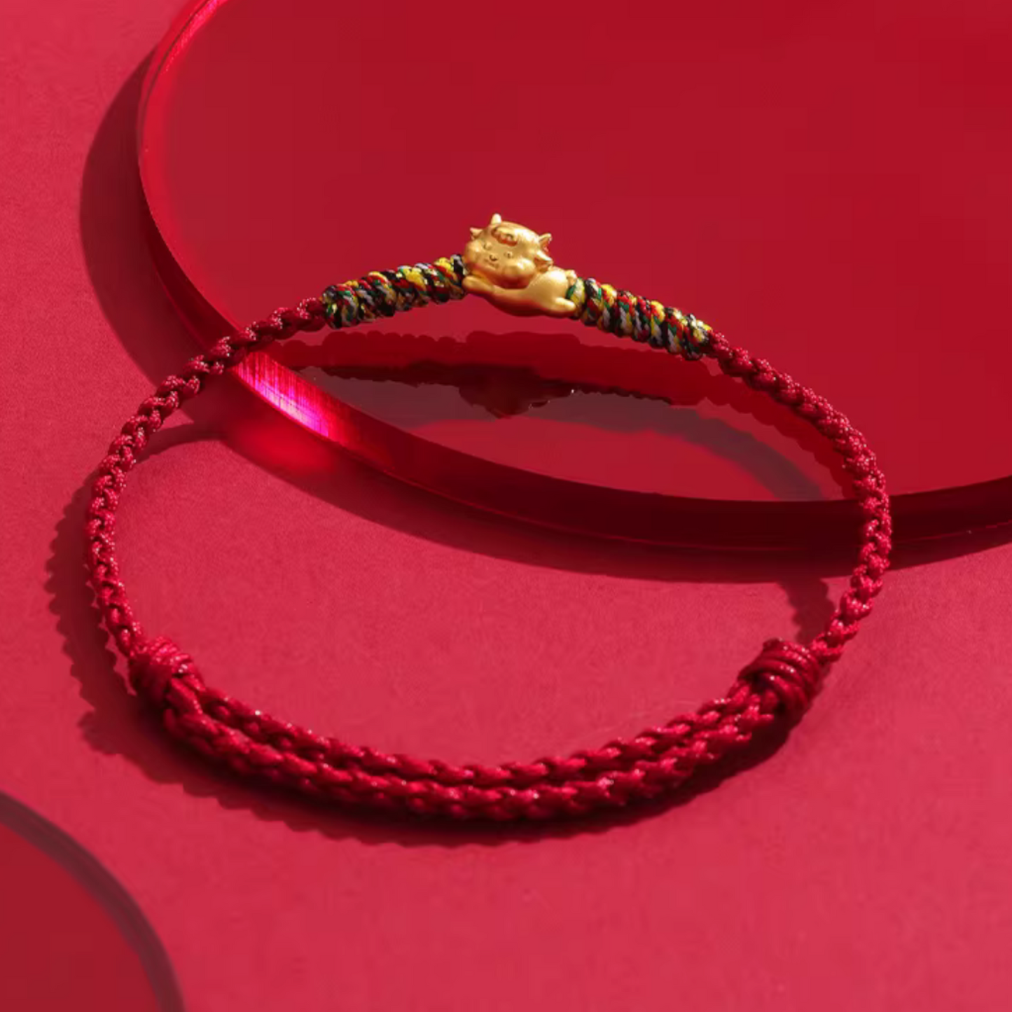 24K Gold 12 Zodiac Animal Horse Dragon Charm with Braided Bracelet