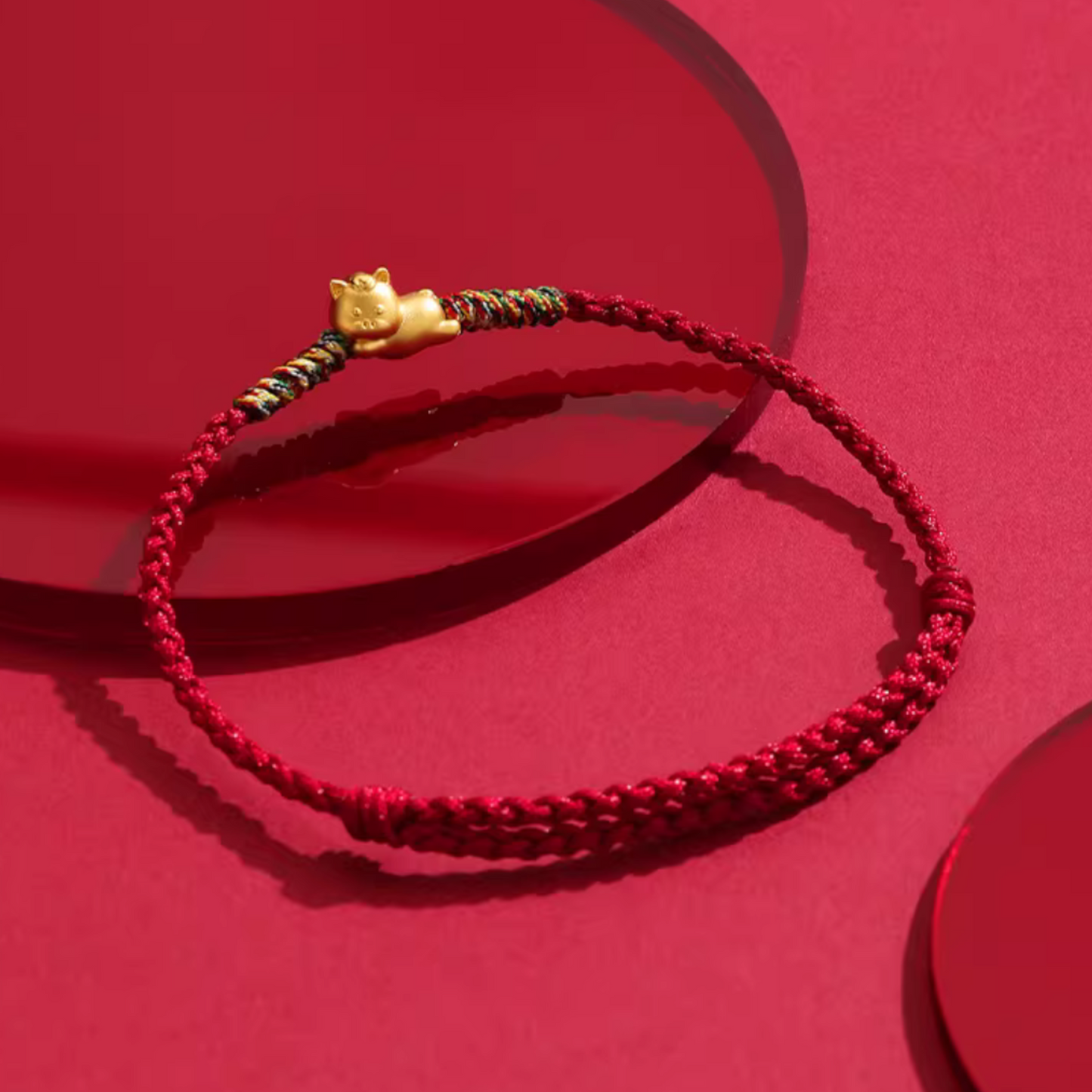 24K Gold 12 Zodiac Animal Horse Dragon Charm with Braided Bracelet