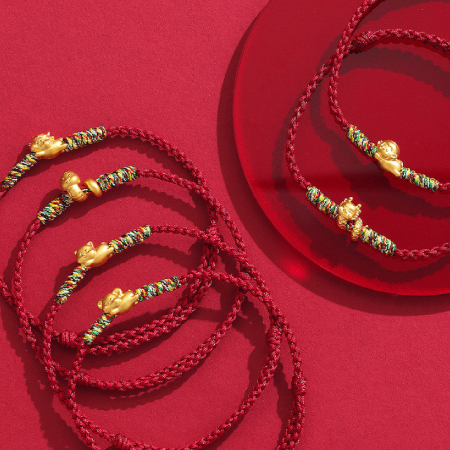 24K Gold 12 Zodiac Animal Horse Dragon Charm with Braided Bracelet