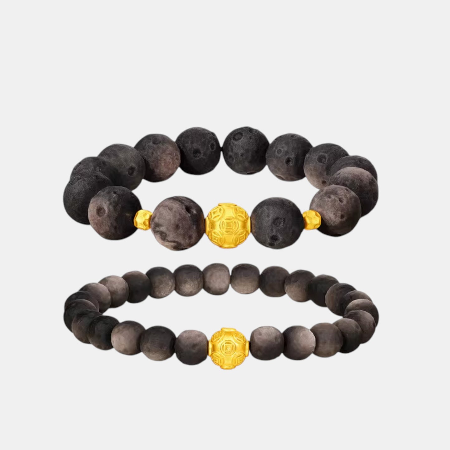 24K Gold Wealthy Charm Obsidian Beads Bracelet Couple