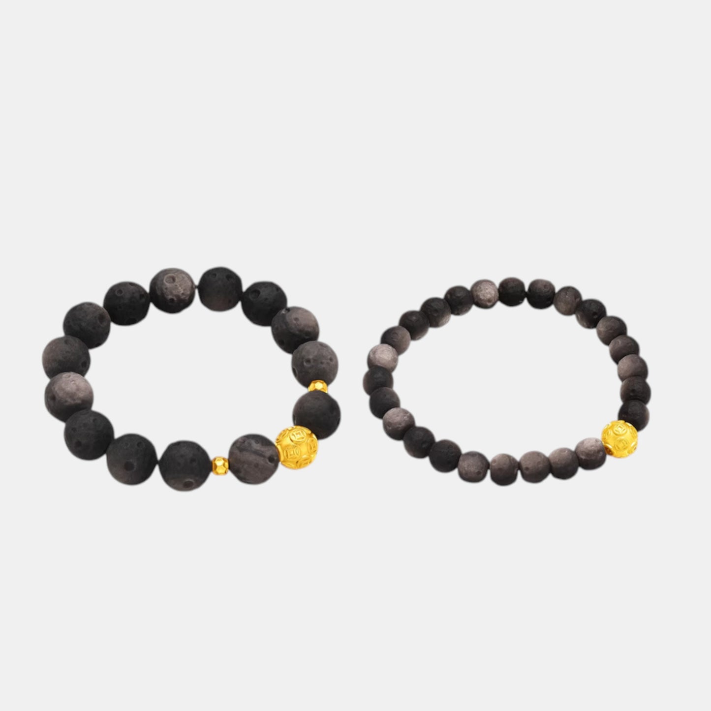 24K Gold Wealthy Charm Obsidian Beads Bracelet Couple