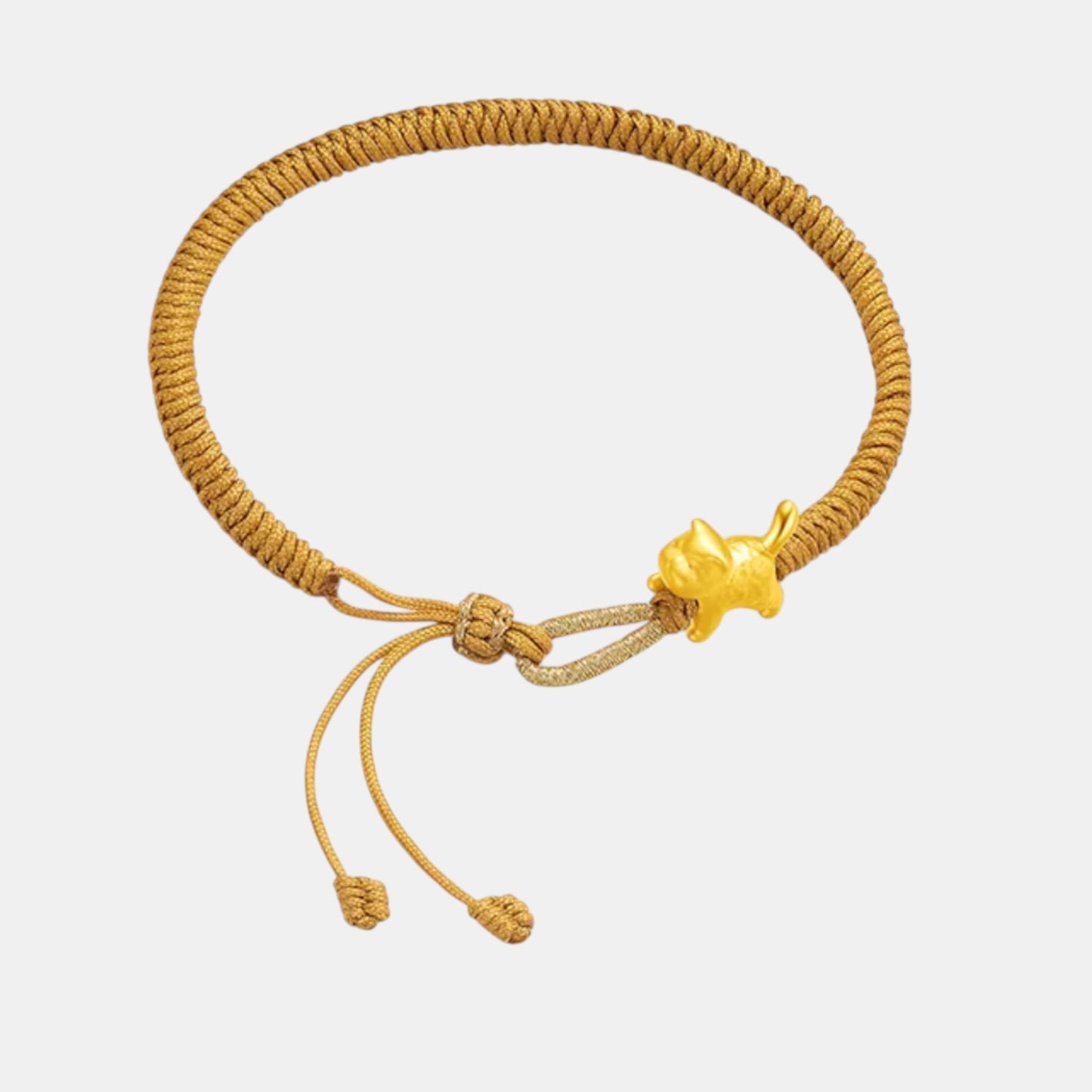 24K Gold Cute Kitty Cat Charm Braided Bracelet