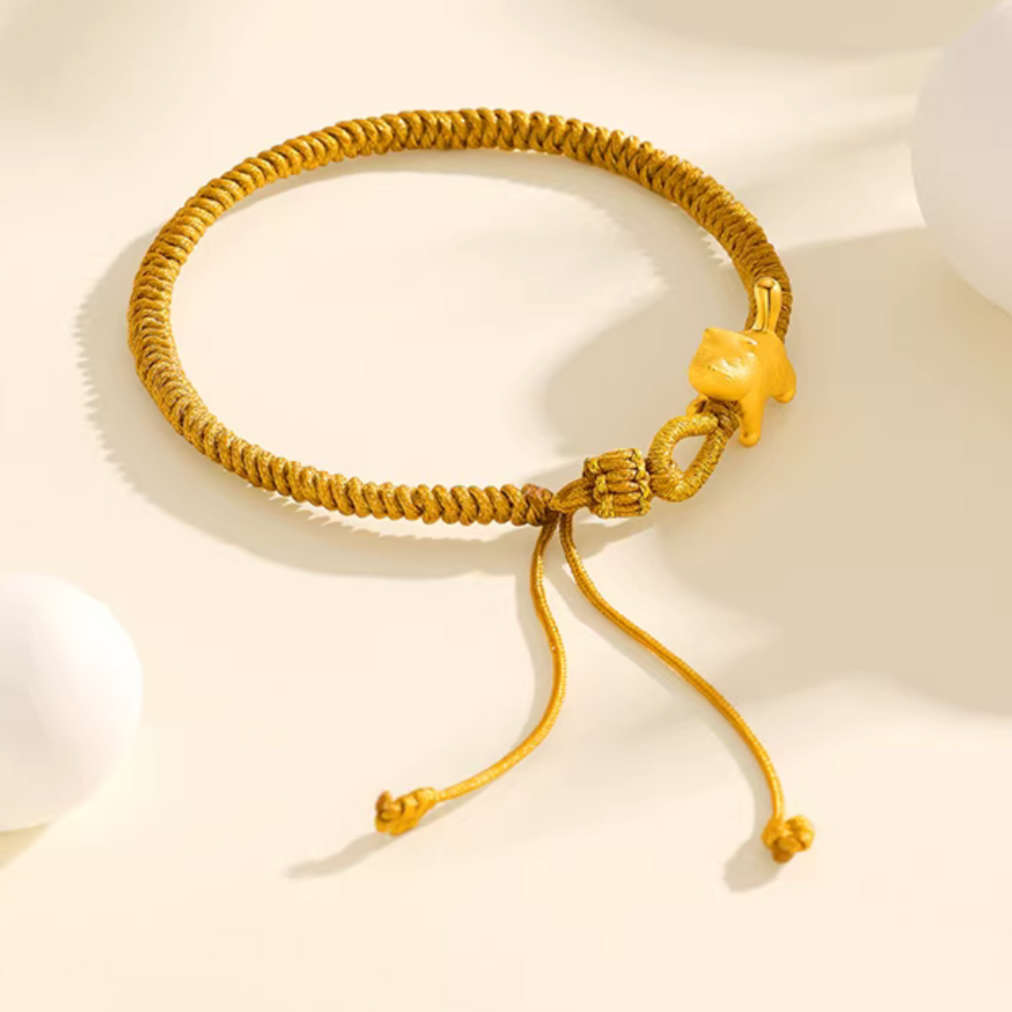 24K Gold Cute Kitty Cat Charm Braided Bracelet
