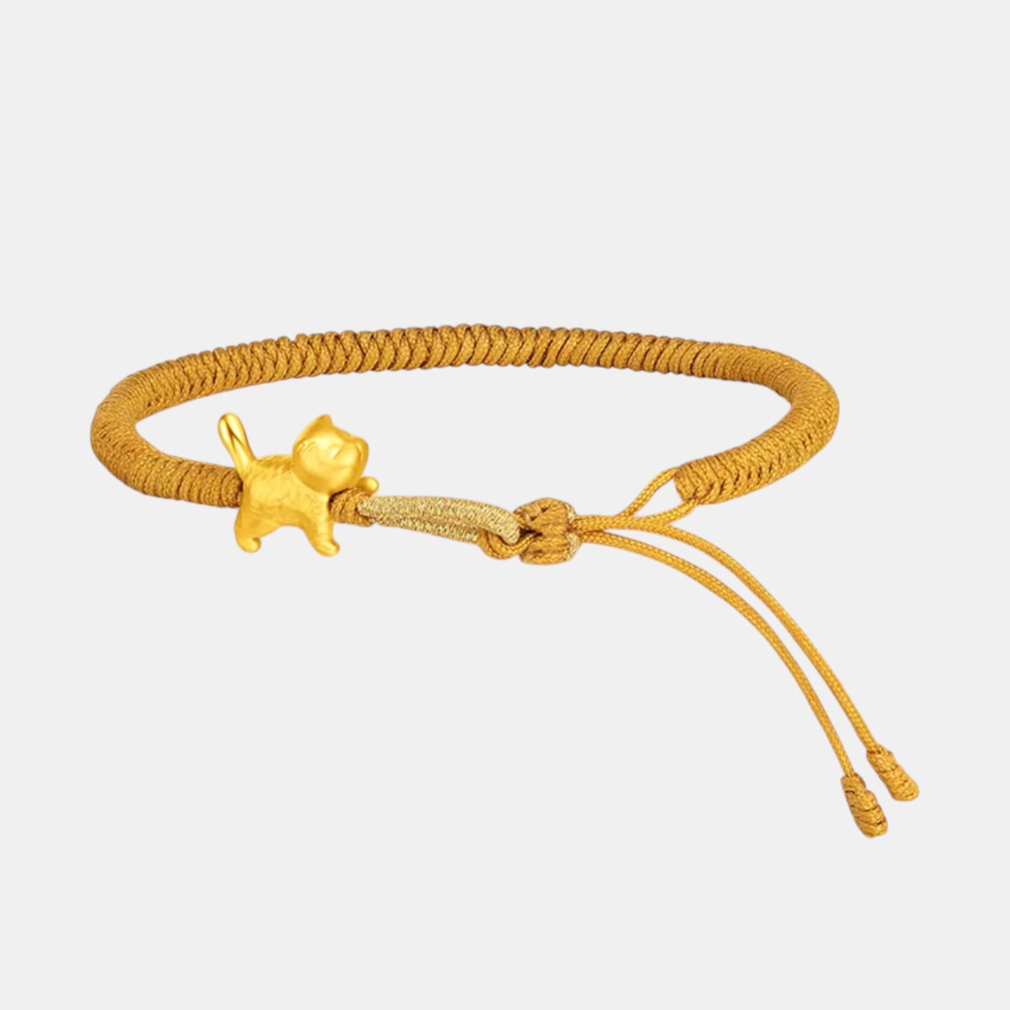24K Gold Cute Kitty Cat Charm Braided Bracelet