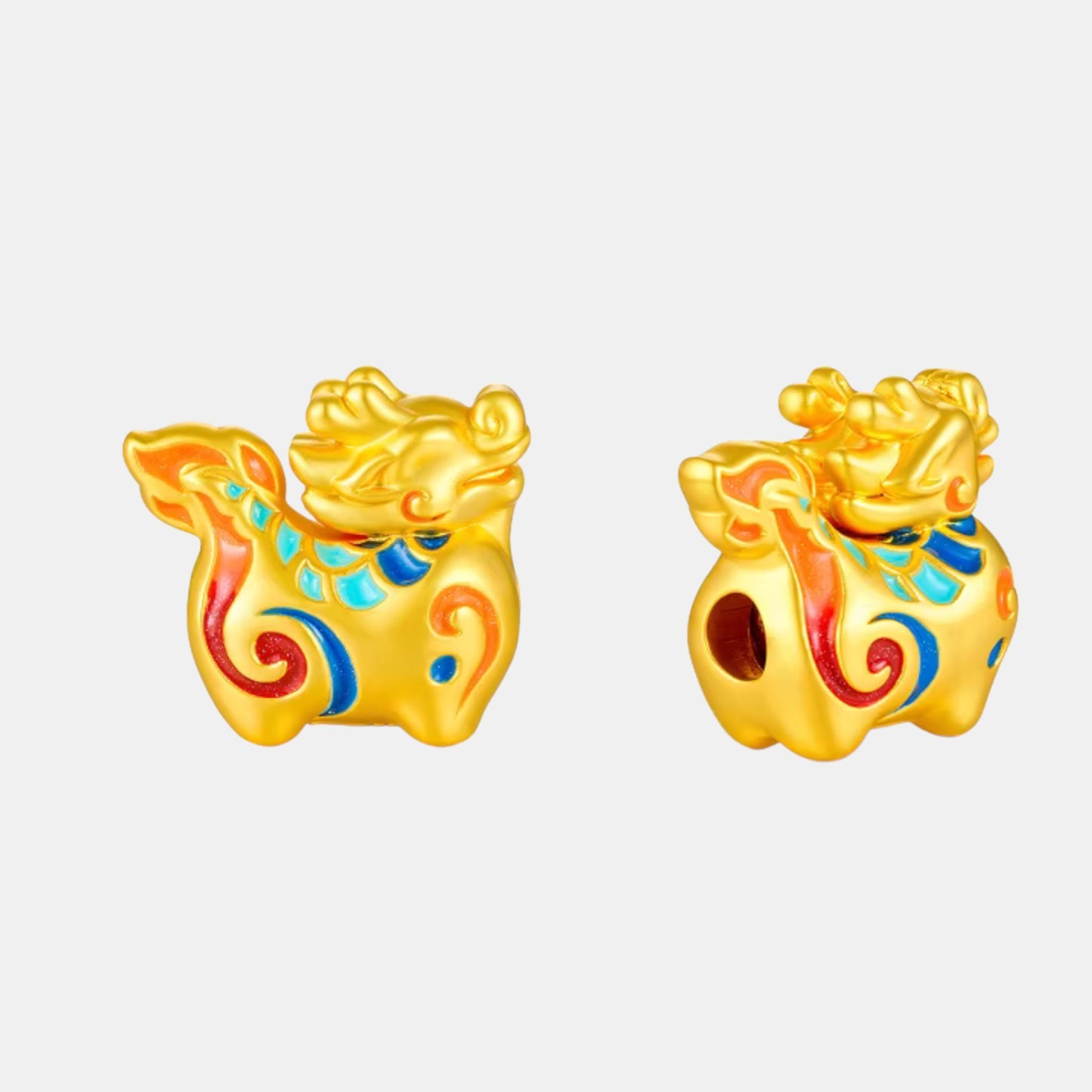 24K Gold 12 Zodiac Animal Horse Dragon Glazed Enamel Charm D.I.Y