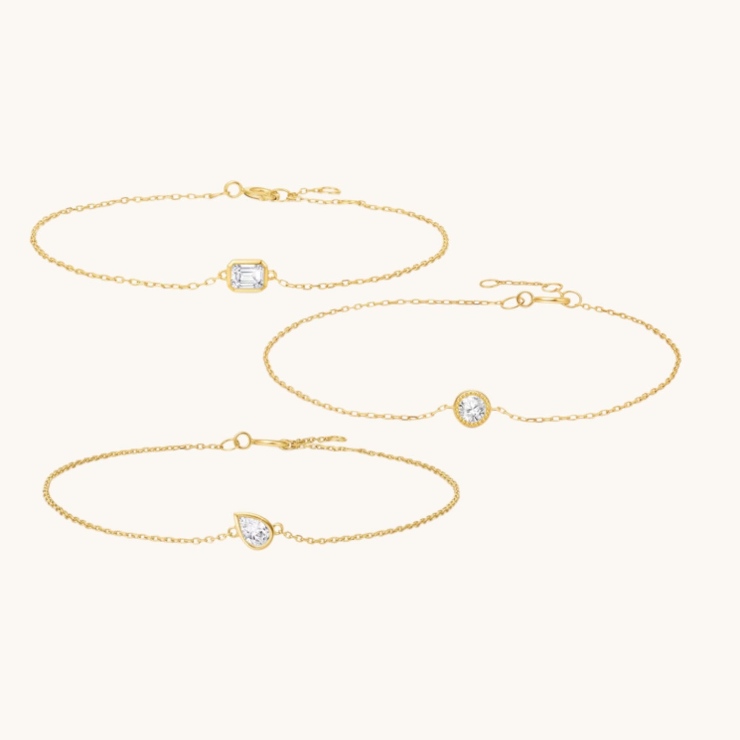 18K Gold Minimal Diamond Pendant Bracelet and Necklace