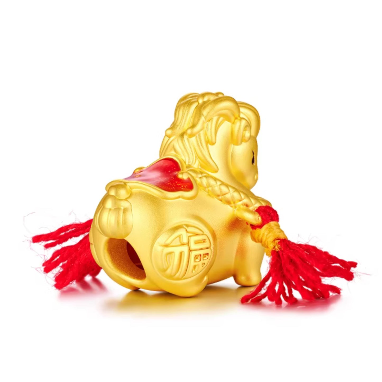 24K Gold Zodiac Enamel Horse Pendant Charm Braided Tassel