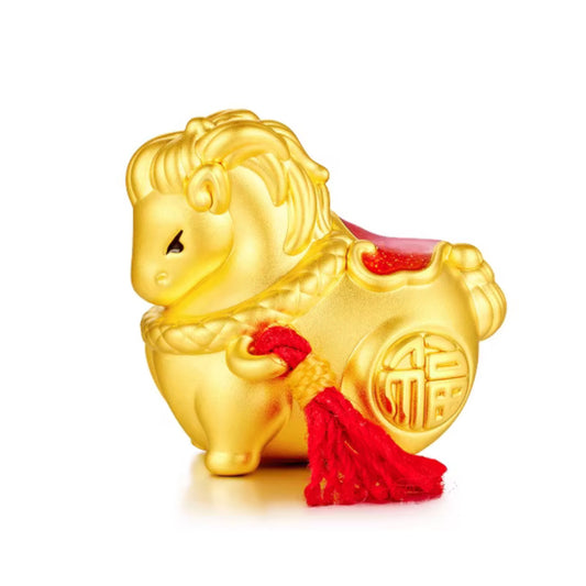 24K Gold Zodiac Enamel Horse Pendant Charm Braided Tassel