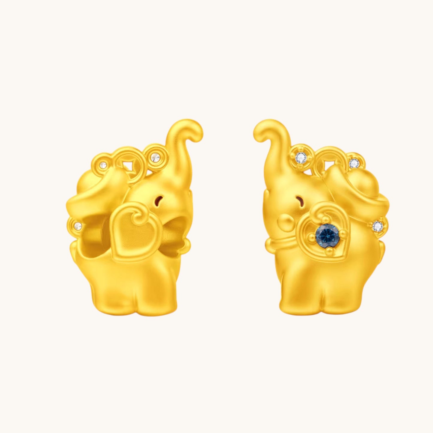 24K Gold Enamel Zircon Elephant Pendant Charm Couple Style