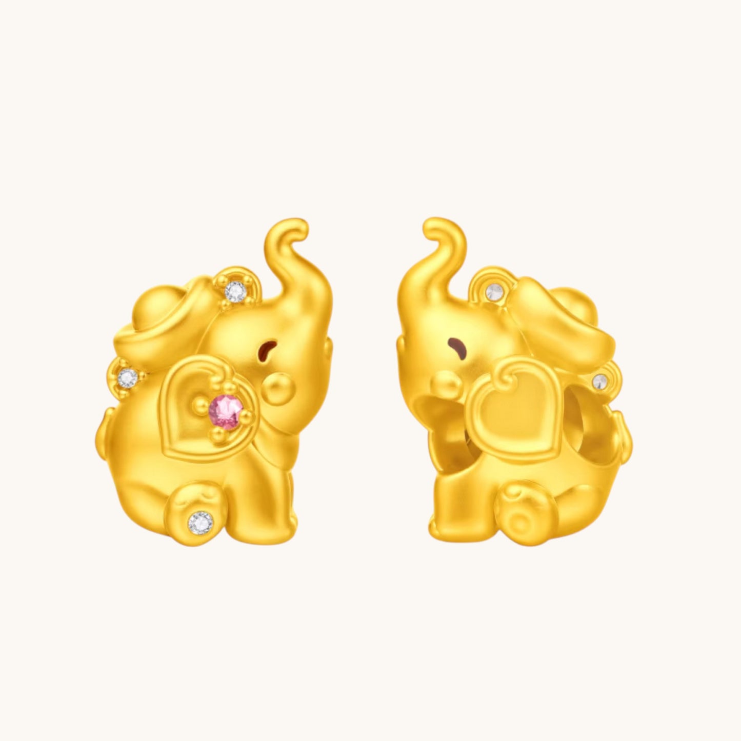 24K Gold Enamel Zircon Elephant Pendant Charm Couple Style