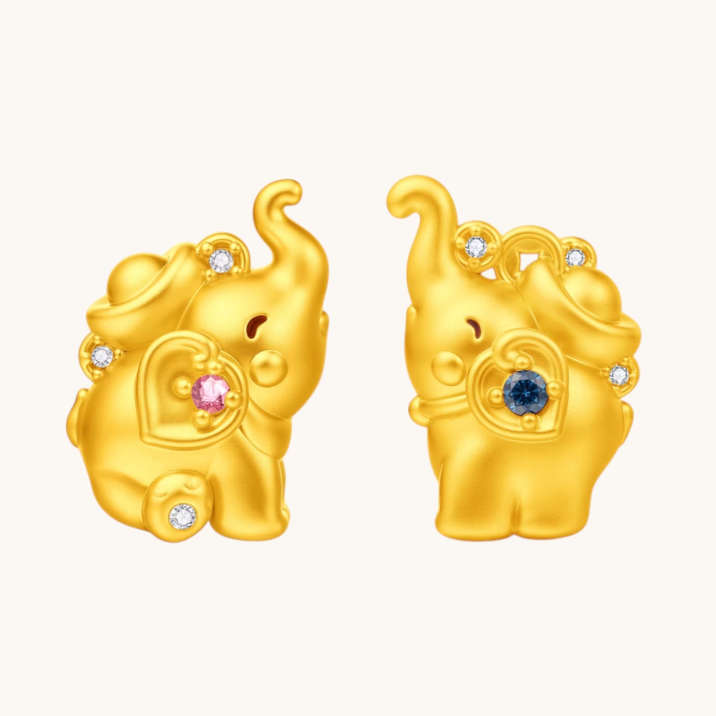 24K Gold Enamel Zircon Elephant Pendant Charm Couple Style