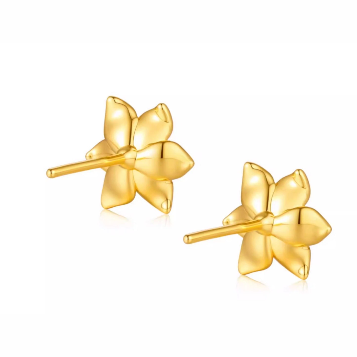 Genuine 24K Gold Minimal Lily Flower Summer Stud Earrings