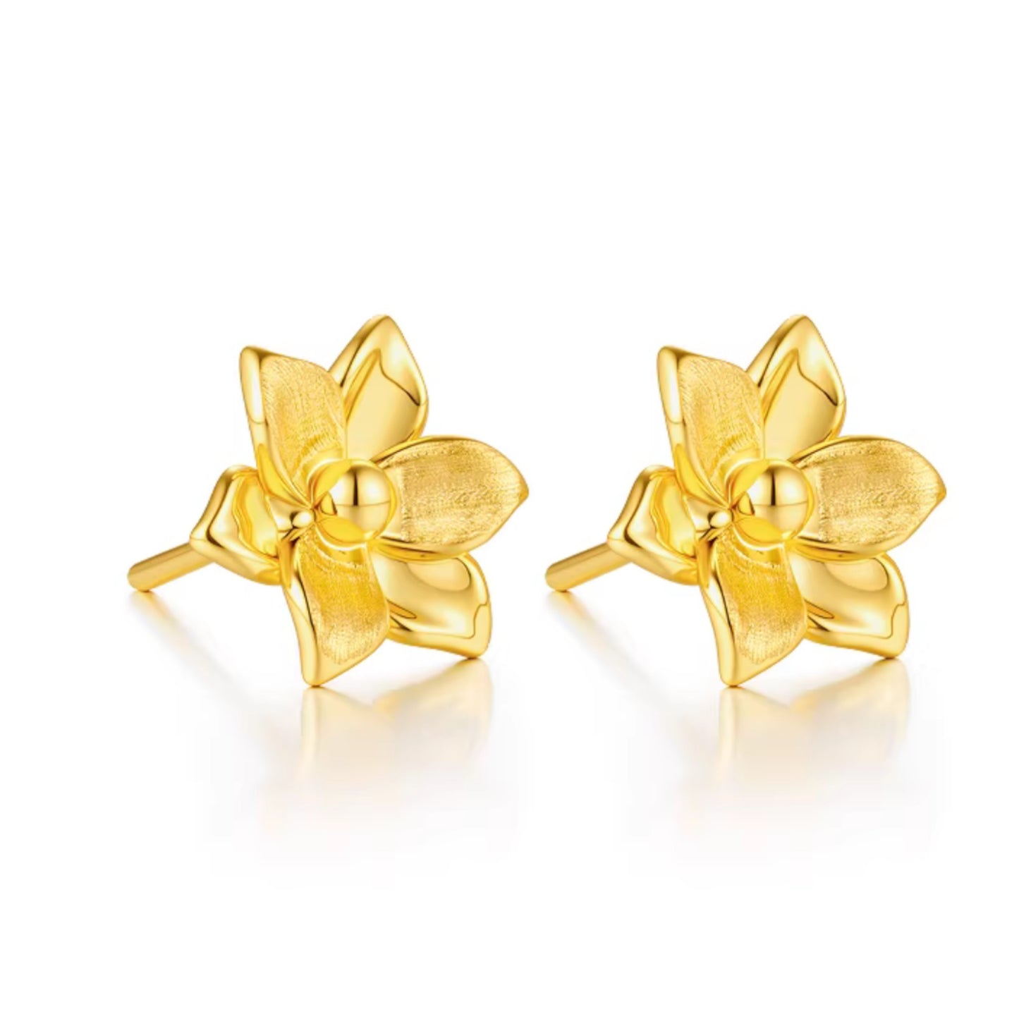 Genuine 24K Gold Minimal Lily Flower Summer Stud Earrings