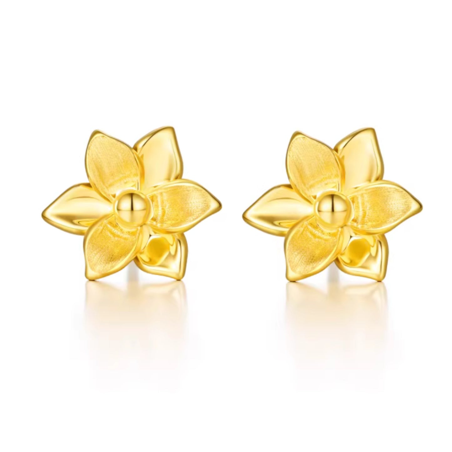Genuine 24K Gold Minimal Lily Flower Summer Stud Earrings
