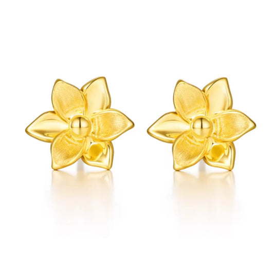 Genuine 24K Gold Minimal Lily Flower Summer Stud Earrings