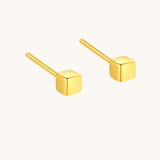 Genuine 24K Gold Minimal Mini Cube Stud Earrings