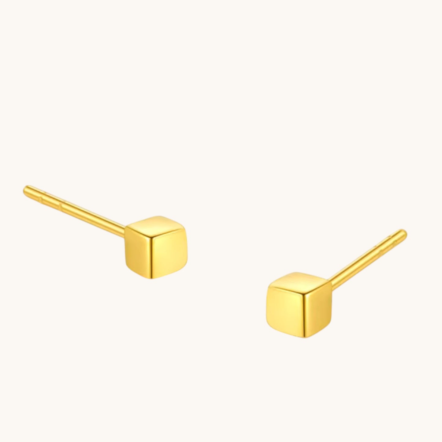 Genuine 24K Gold Minimal Mini Cube Stud Earrings