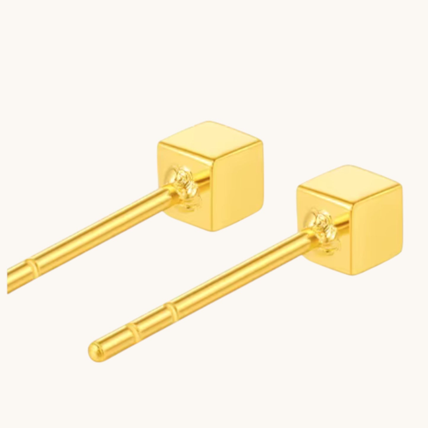 Genuine 24K Gold Minimal Mini Cube Stud Earrings