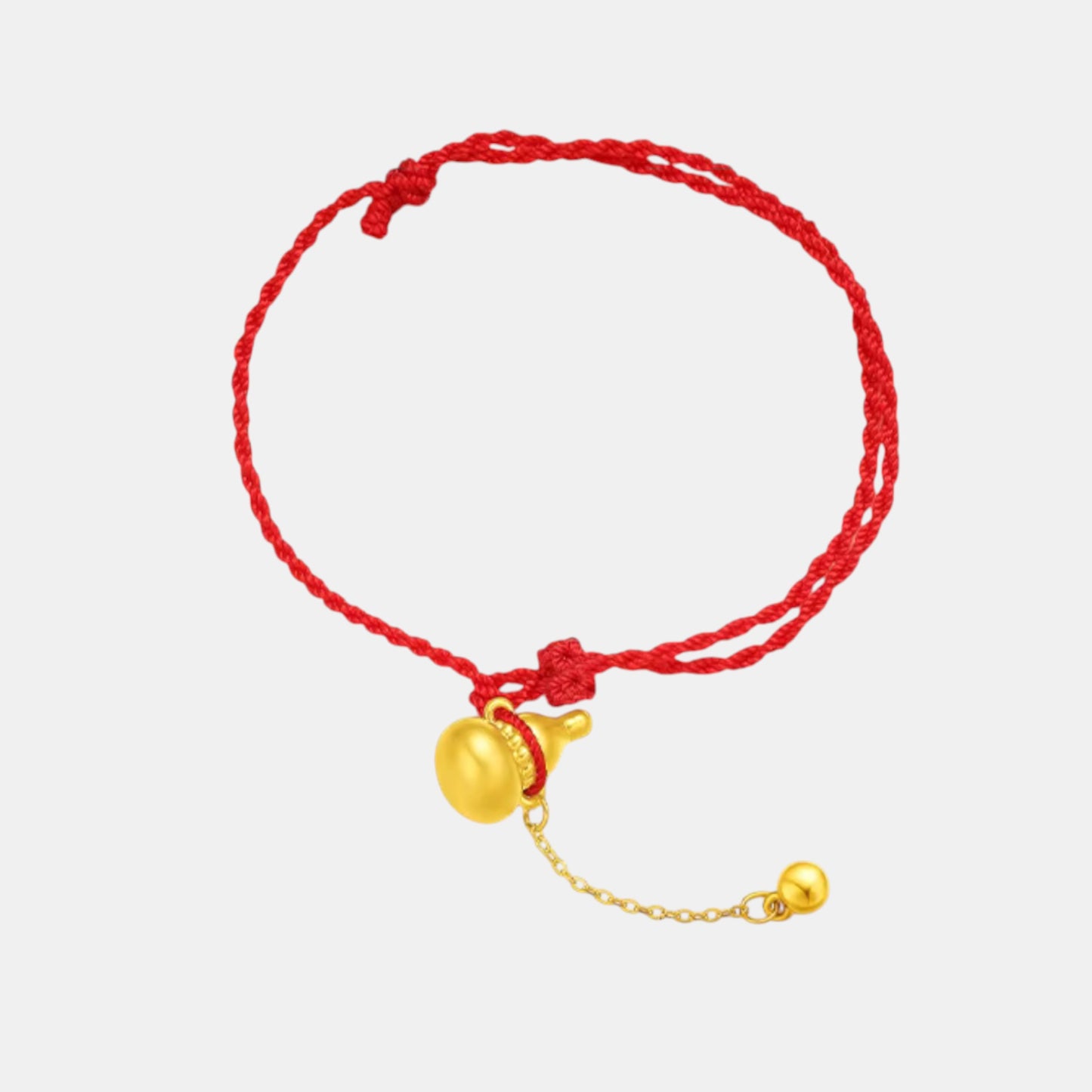 24K Gold Wealth Gourd Charm Dangle Bead with Braided Bracelet