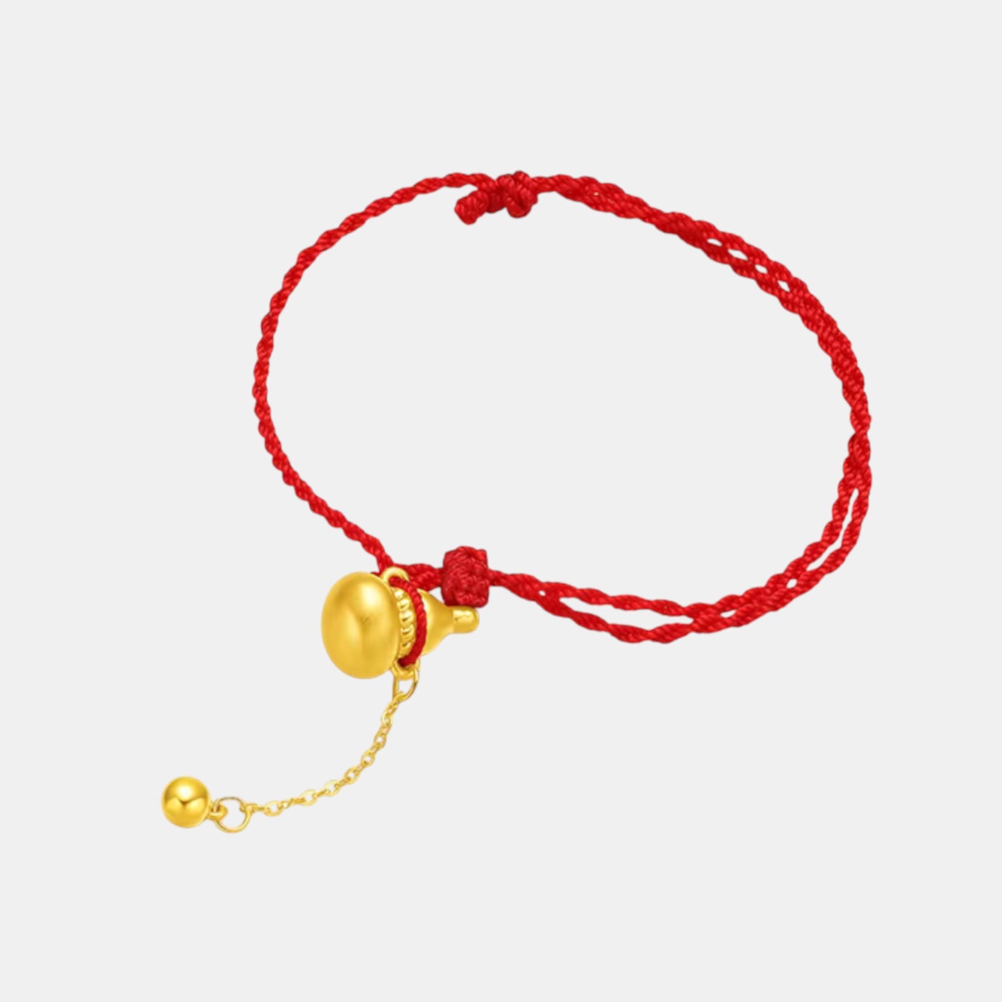 24K Gold Wealth Gourd Charm Dangle Bead with Braided Bracelet
