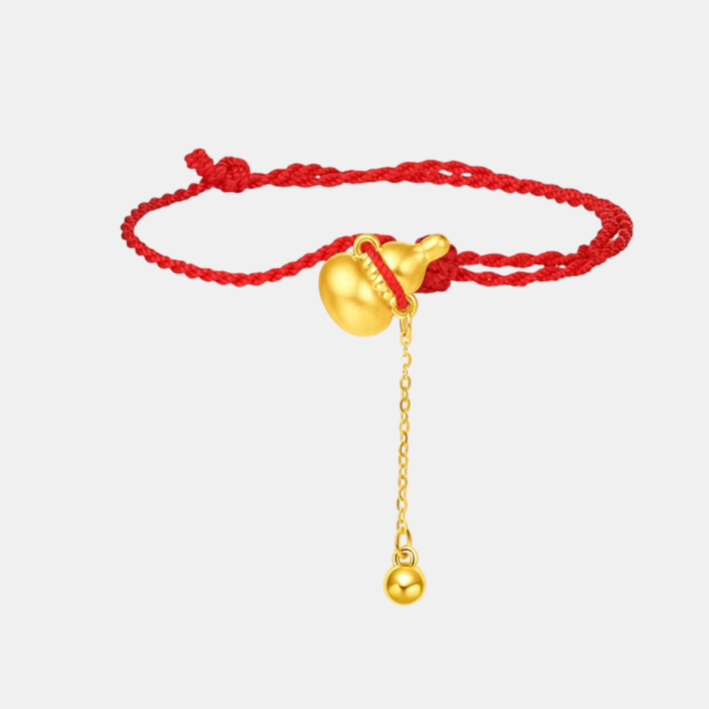 24K Gold Wealth Gourd Charm Dangle Bead with Braided Bracelet