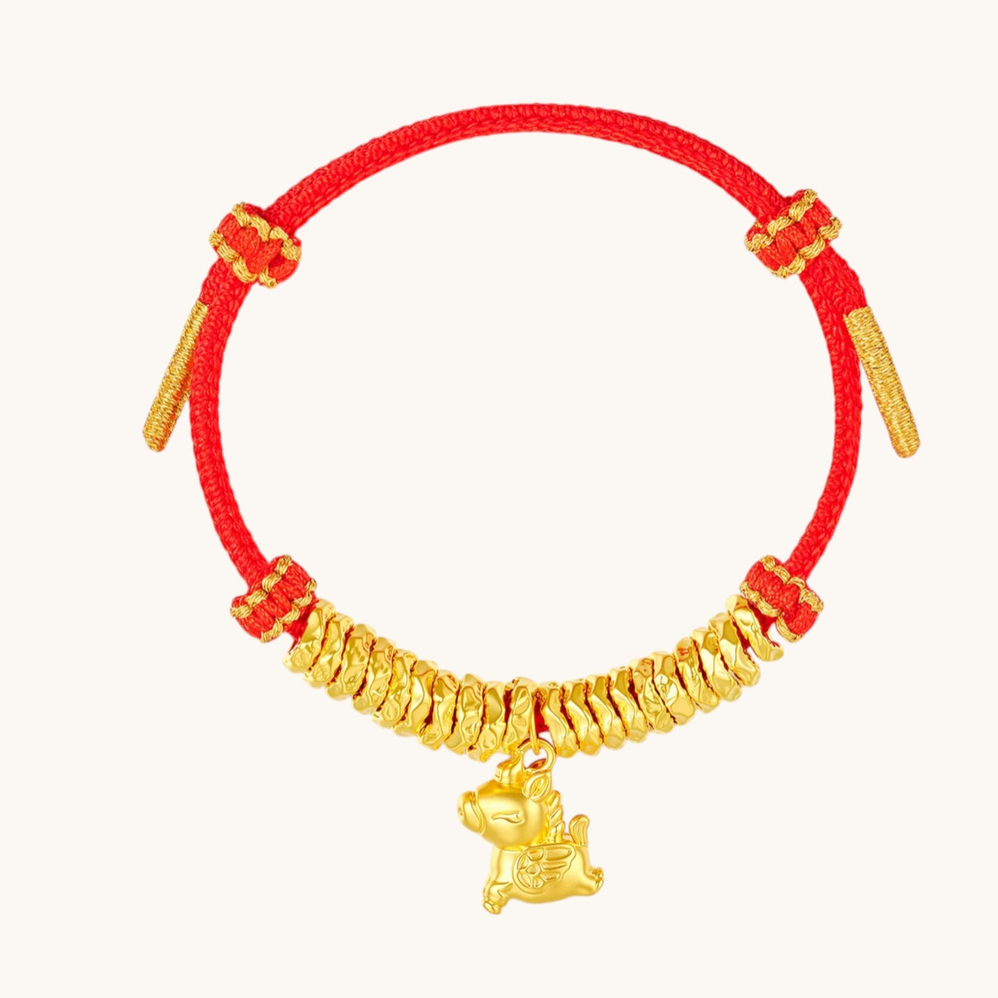 24K Gold Wealth Horse Charm Beads Braided Bracelet