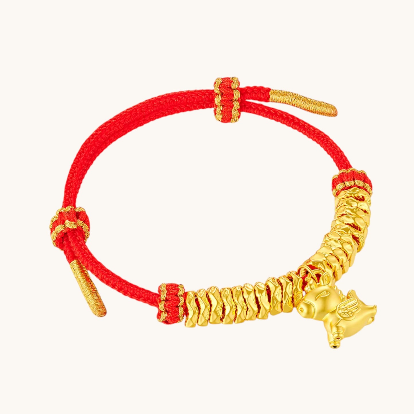 24K Gold Wealth Horse Charm Beads Braided Bracelet