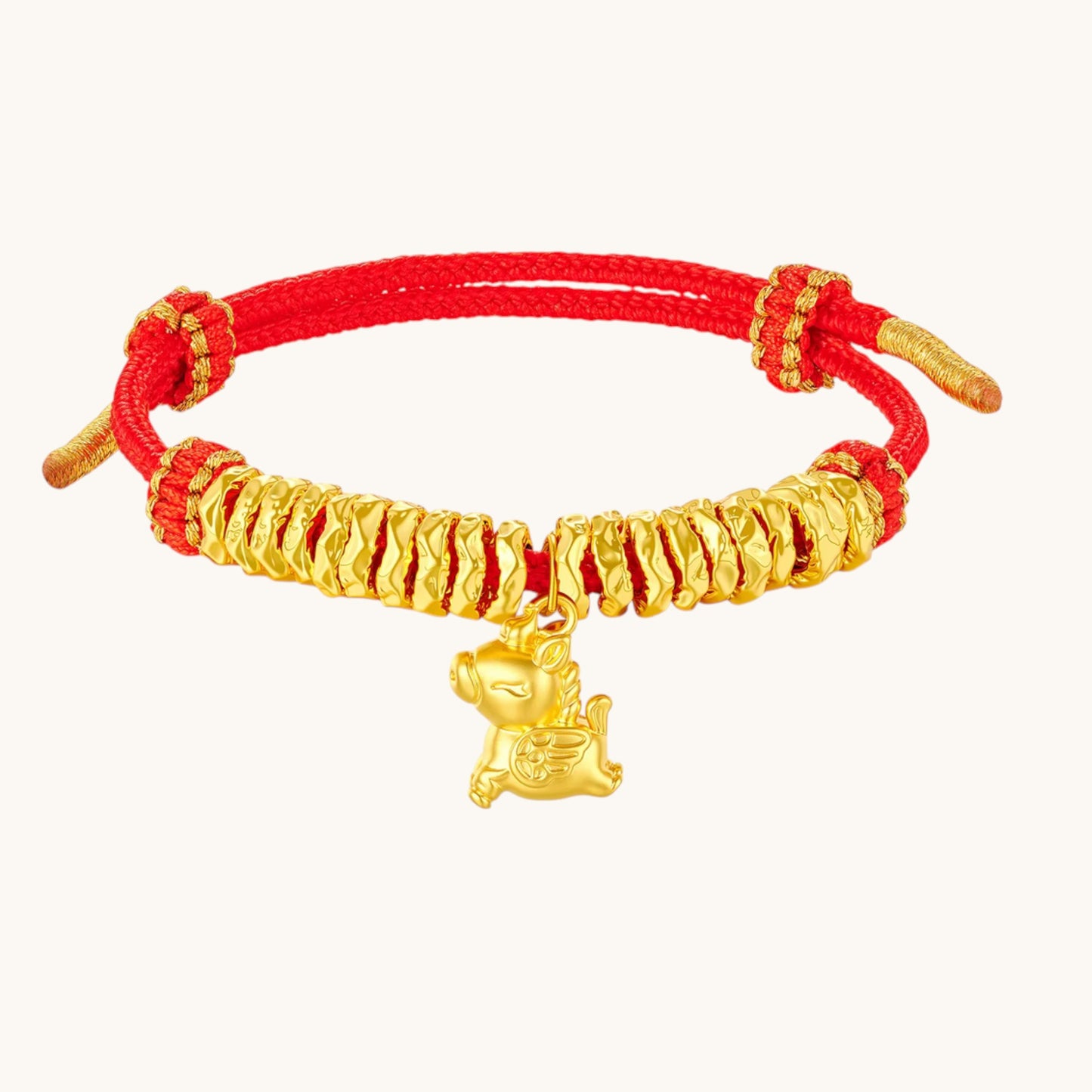 24K Gold Wealth Horse Charm Beads Braided Bracelet