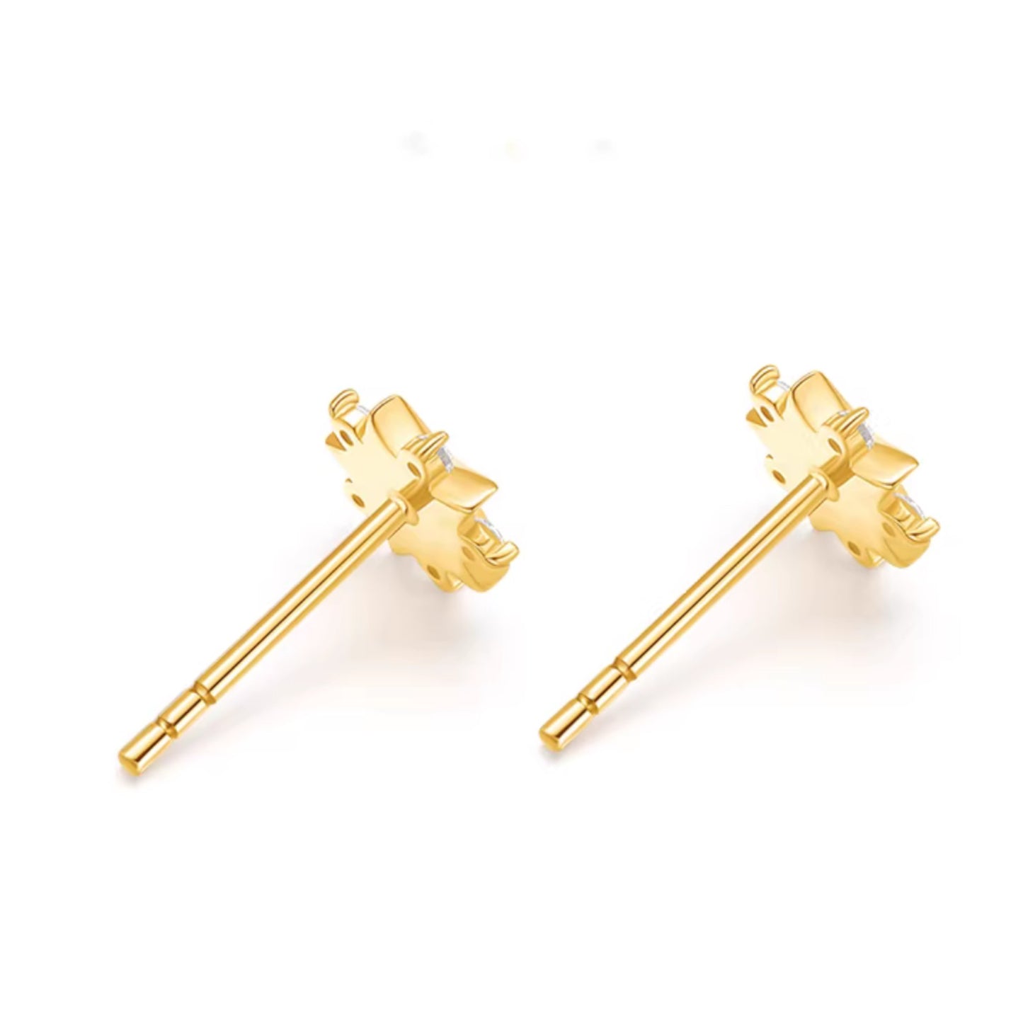 Genuine 18K Gold Diamond Star Stud Earrings