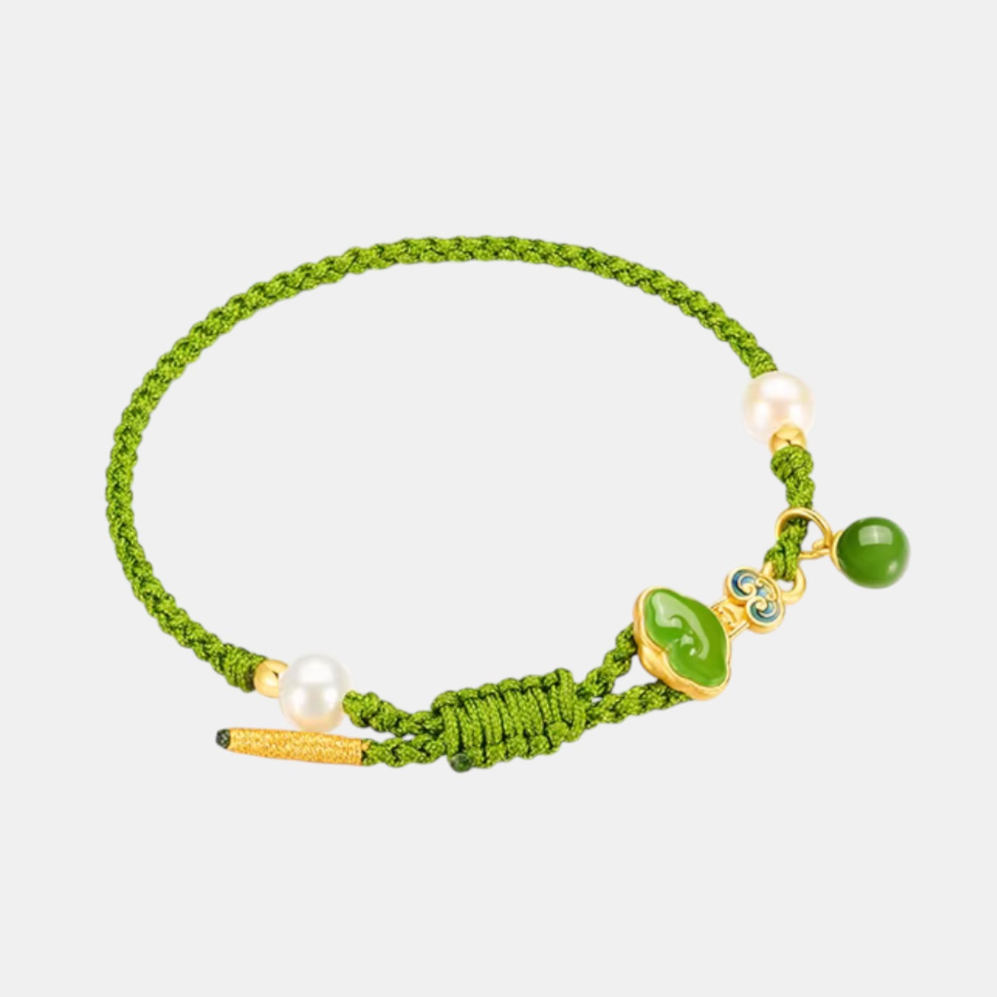 24K 5D Hard Gold Wealth Ruyi Jade Pearl Charm Beads with Braided Bracelet
