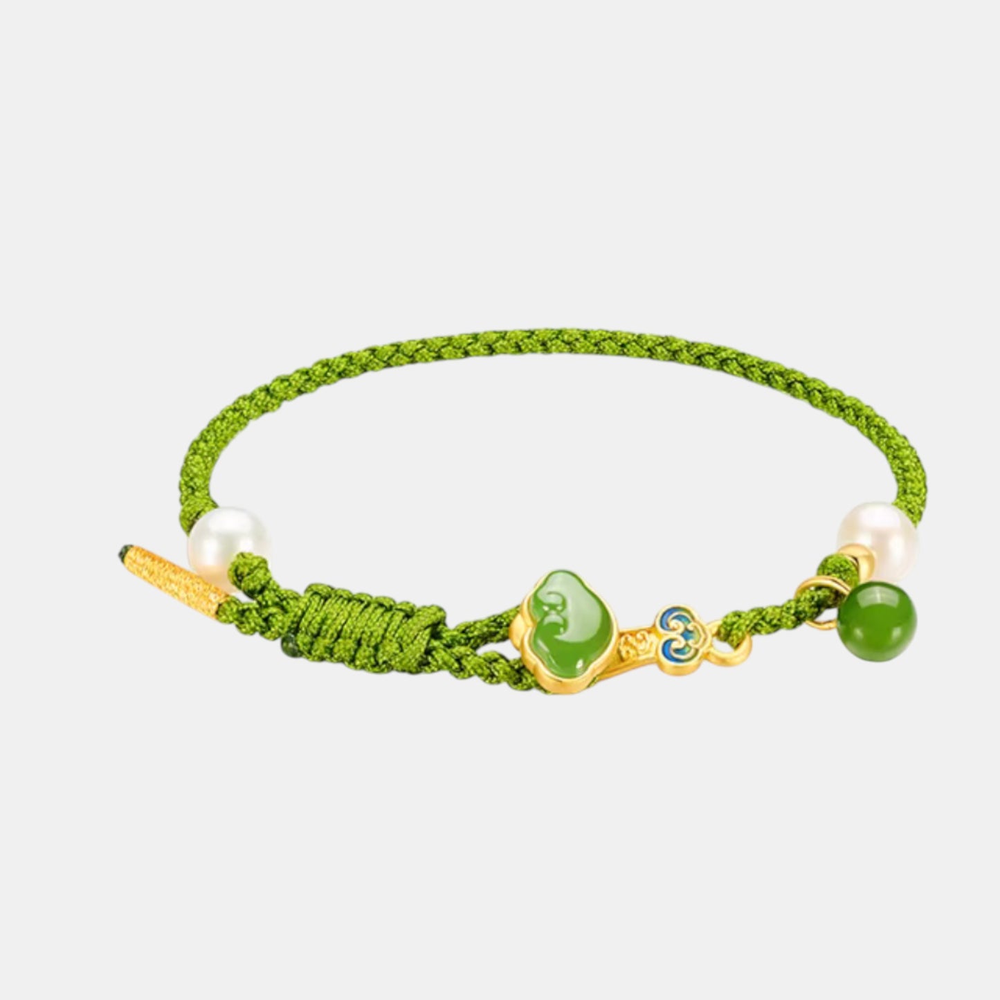 24K 5D Hard Gold Wealth Ruyi Jade Pearl Charm Beads with Braided Bracelet