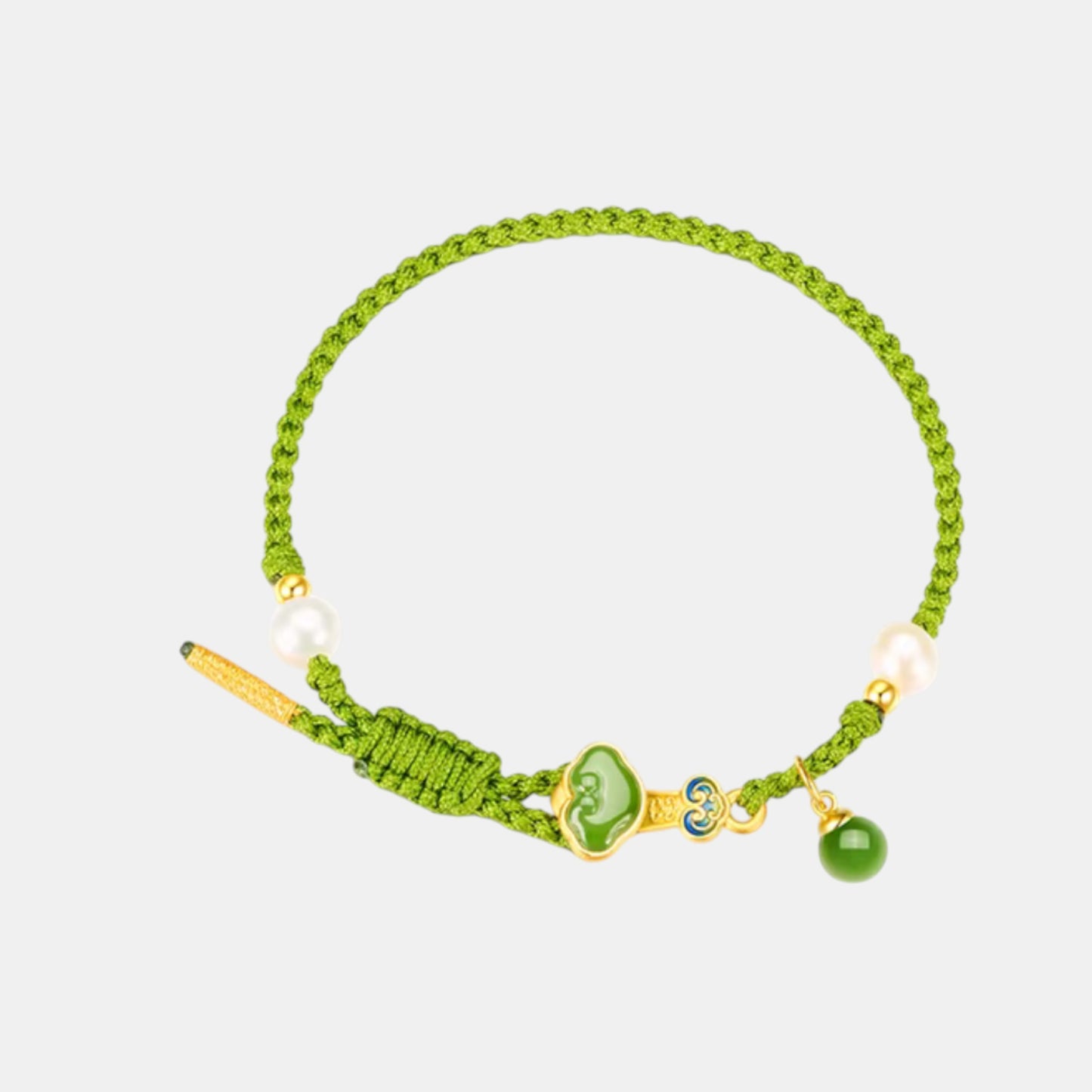 24K 5D Hard Gold Wealth Ruyi Jade Pearl Charm Beads with Braided Bracelet