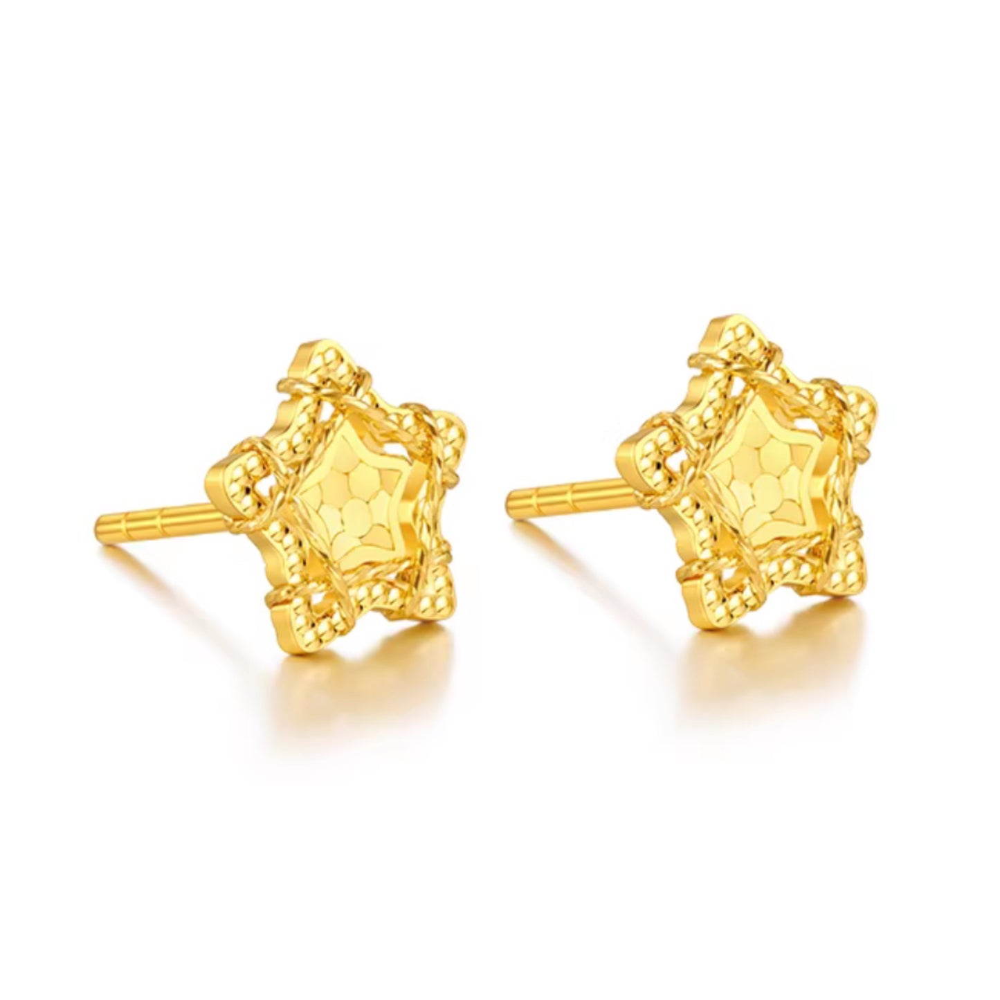 Genuine 24K Gold Sparkling Star Stud Earrings