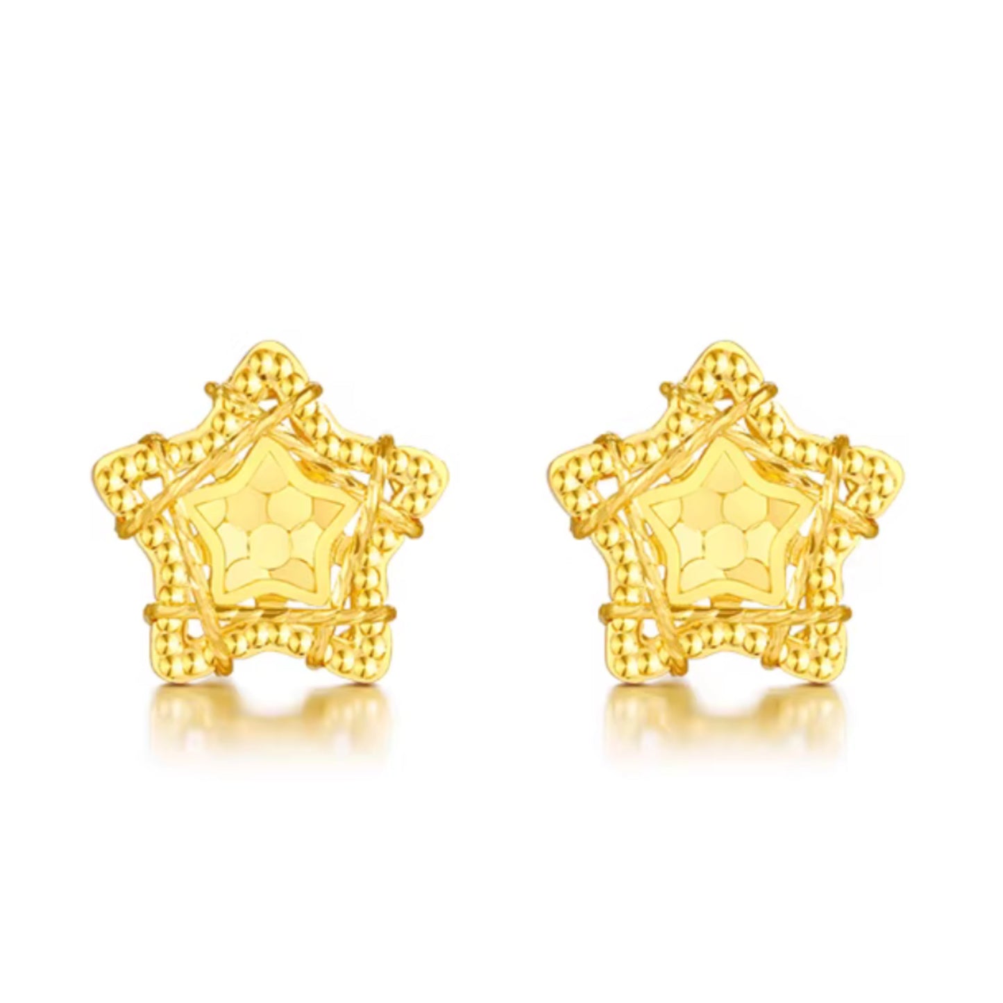 Genuine 24K Gold Sparkling Star Stud Earrings