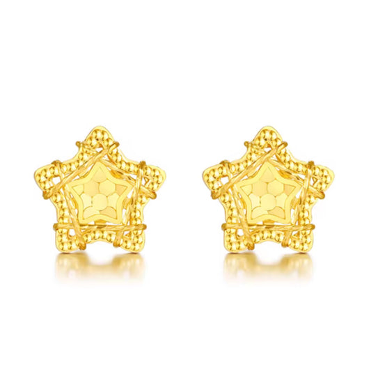Genuine 24K Gold Sparkling Star Stud Earrings