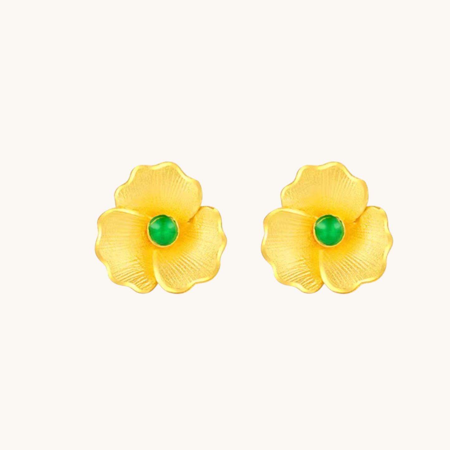 Genuine 24K Gold Flower Stud Earrings