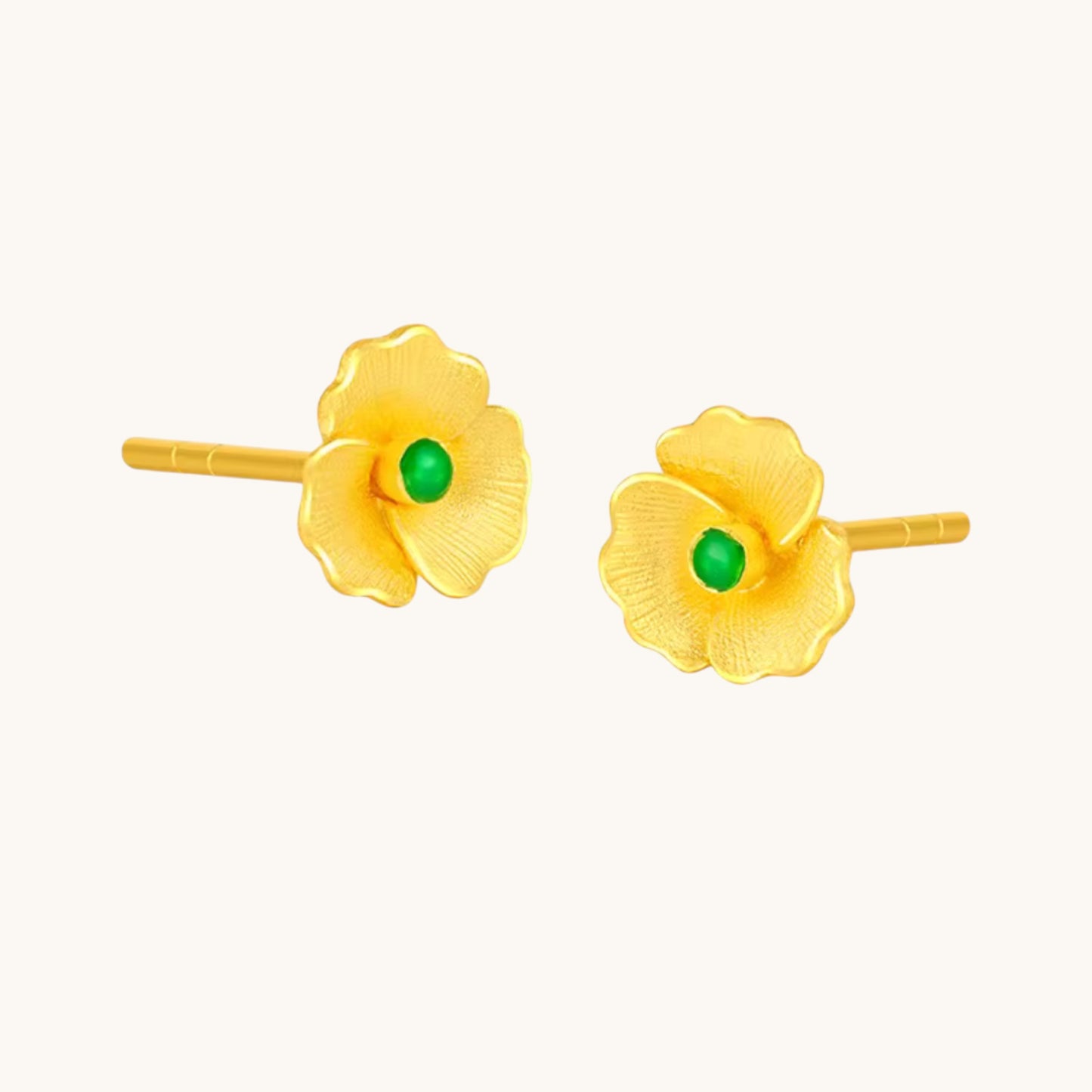 Genuine 24K Gold Flower Stud Earrings