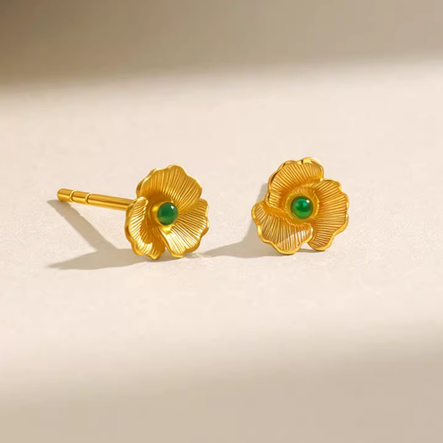 Genuine 24K Gold Flower Stud Earrings