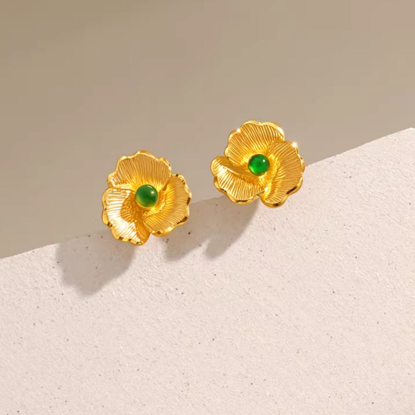 Genuine 24K Gold Flower Stud Earrings