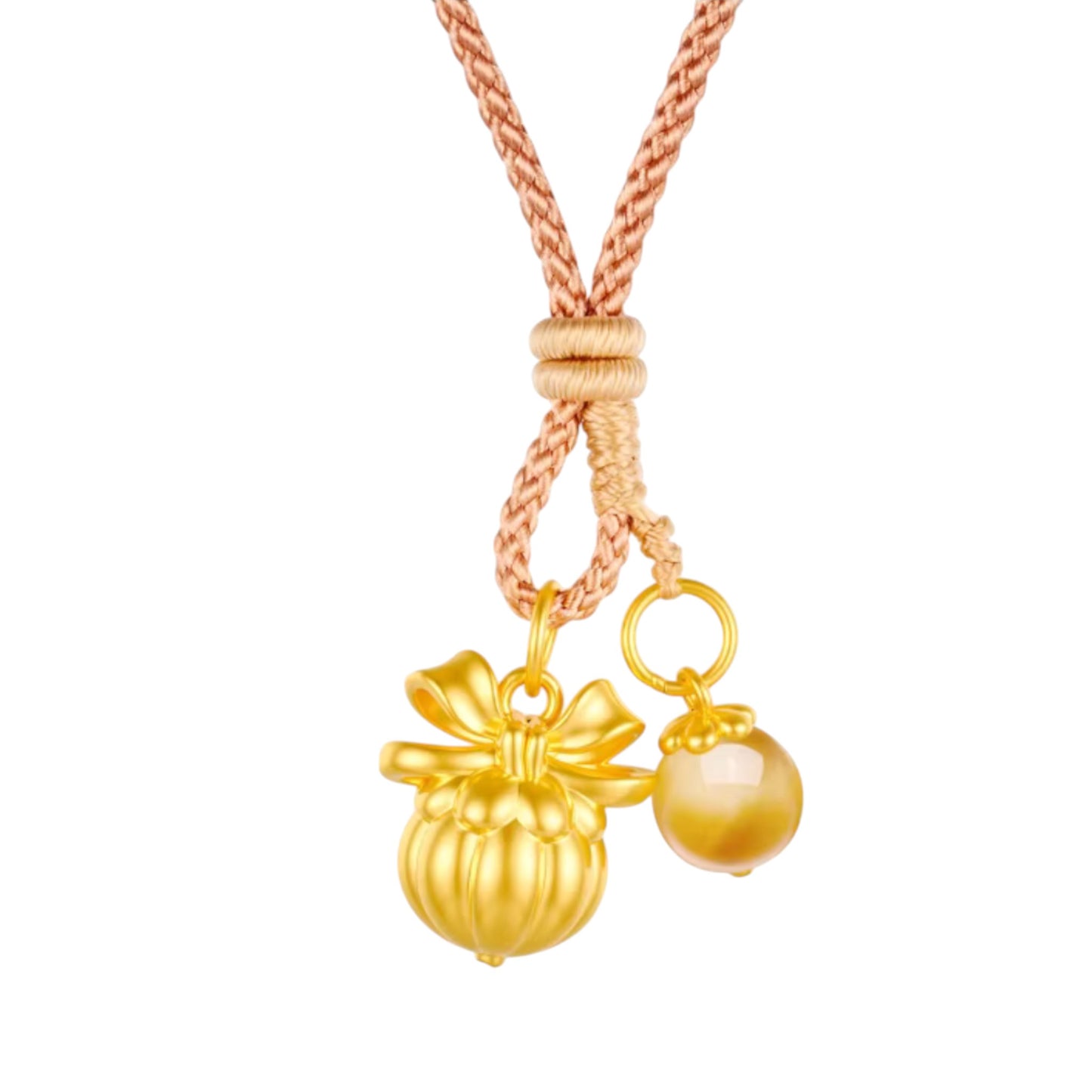 24K 5D Hard Gold Cute Amber Berry Cherry Hazelnut Charms Braided Rope Necklace